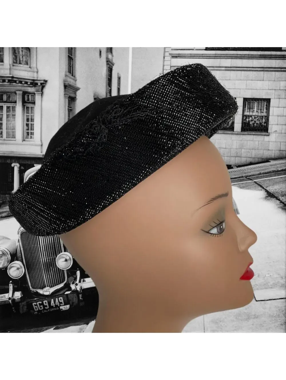 Vintage 60s Black Wool Felt Hat: Glittery Brim Henry Pollak Glenover (22 Inches)